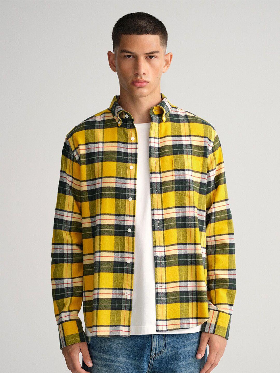 gant men yellow classic tartan checked casual shirt