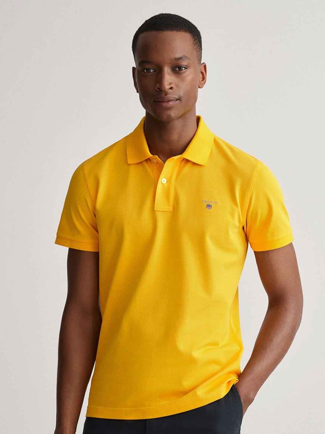 gant men yellow polo collar t-shirt