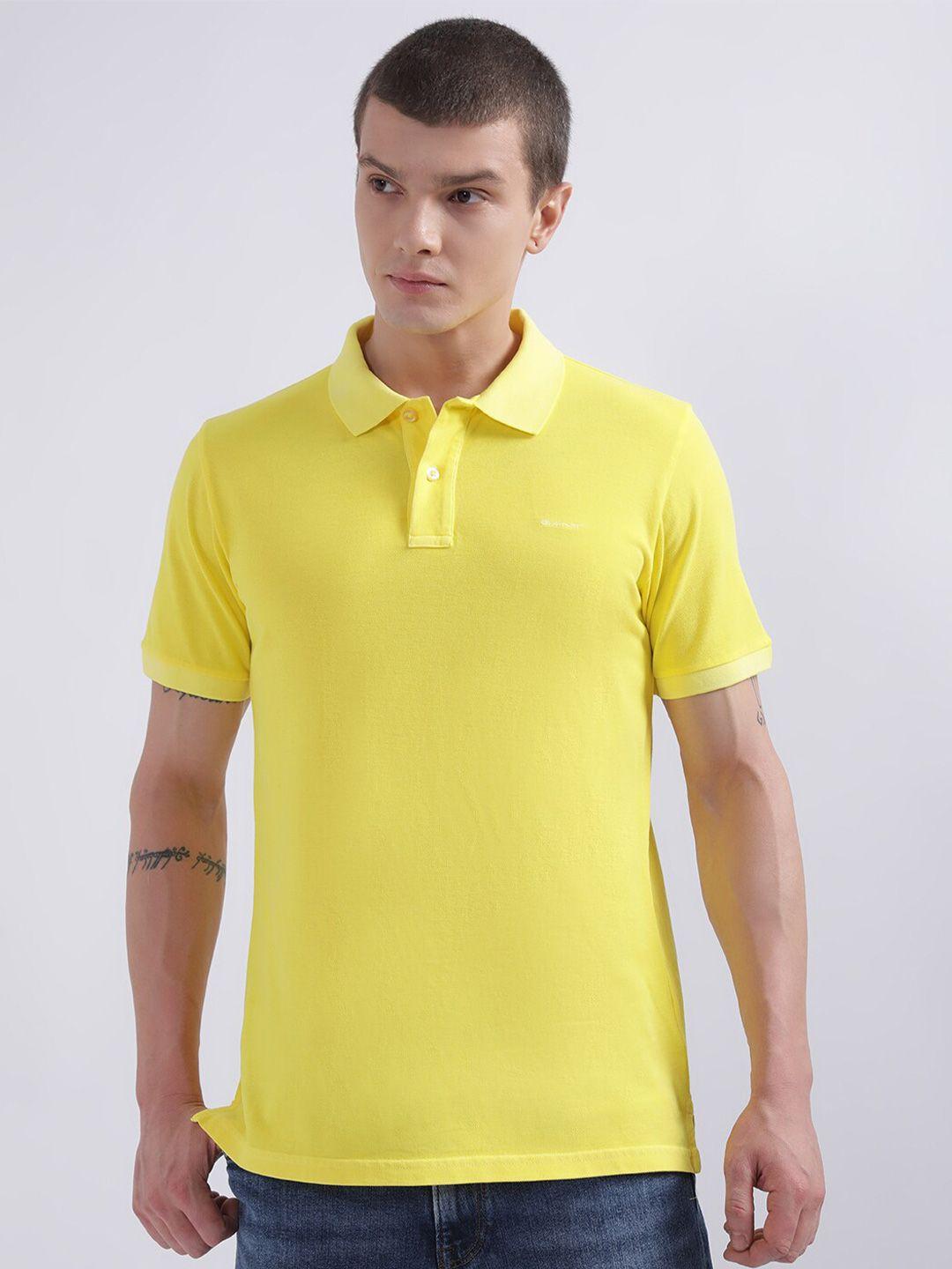 gant men yellow polo collar t-shirt