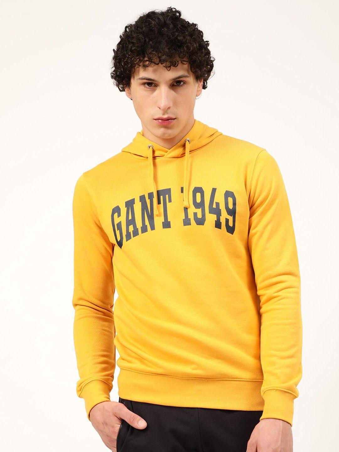 gant men yellow printed hooded sweatshirt