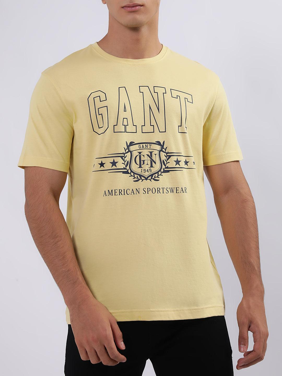 gant men yellow solid round neck tshirt