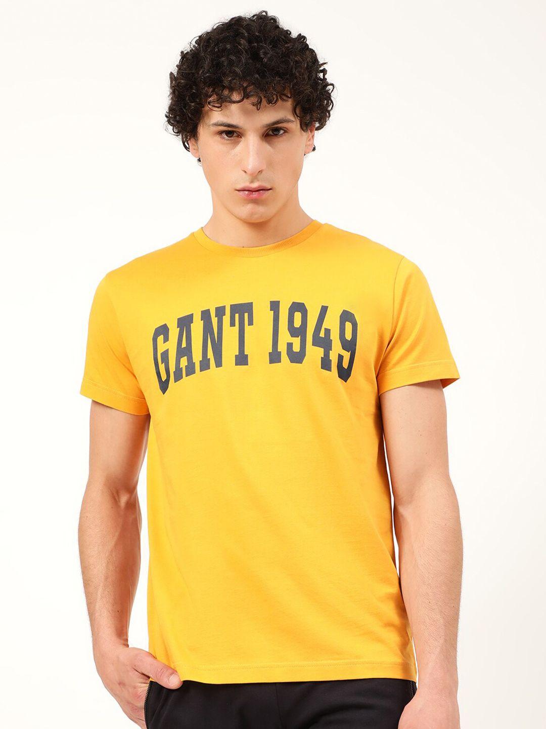 gant men yellow typography printed pure cotton t-shirt