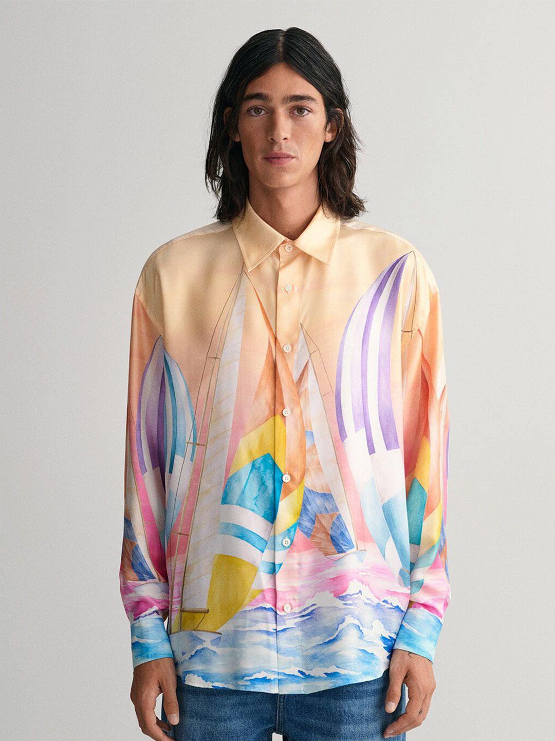 gant modern tailored fit oversized sailing silk printed casual shirt