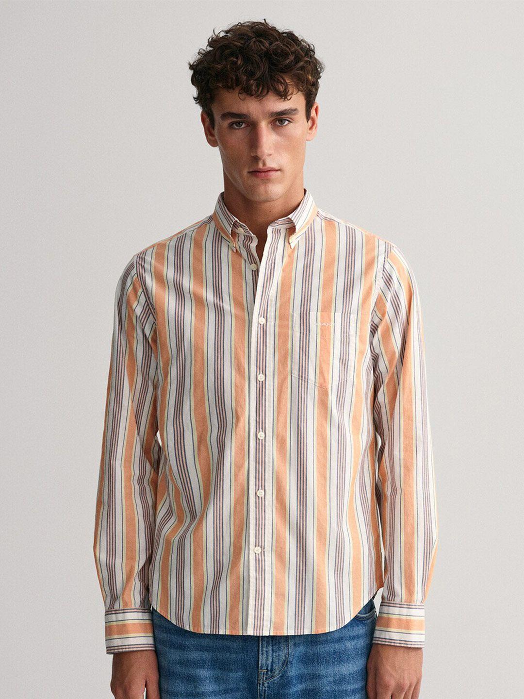 gant modern untucked colorful striped button down collar cotton casual shirt