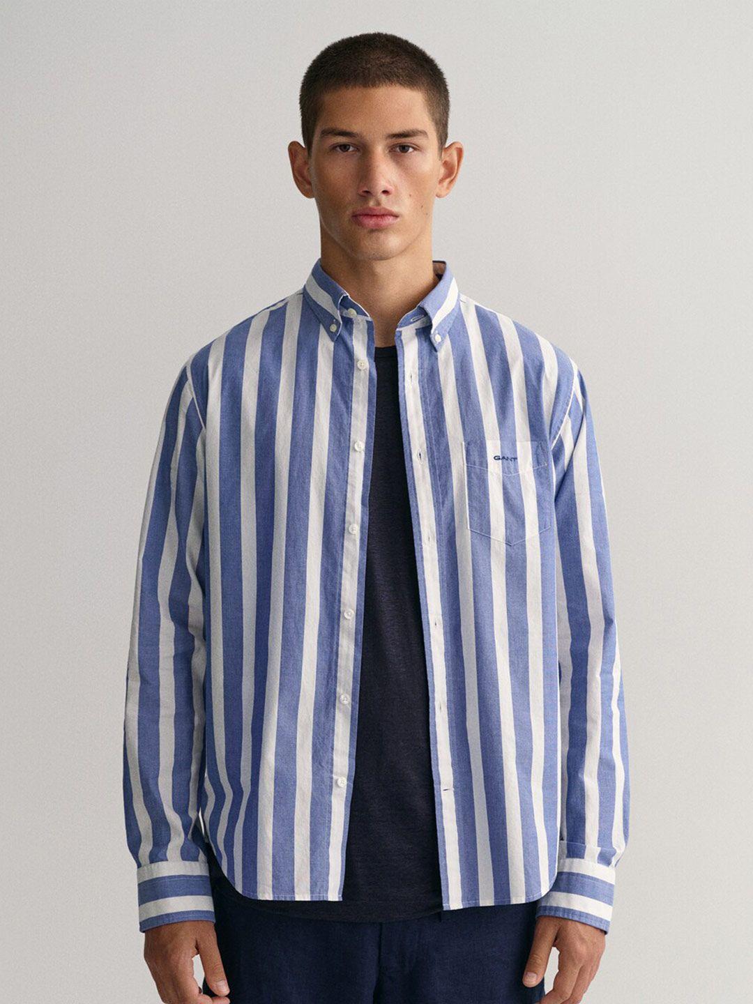 gant modern untucked wide striped button down collar cotton casual shirt
