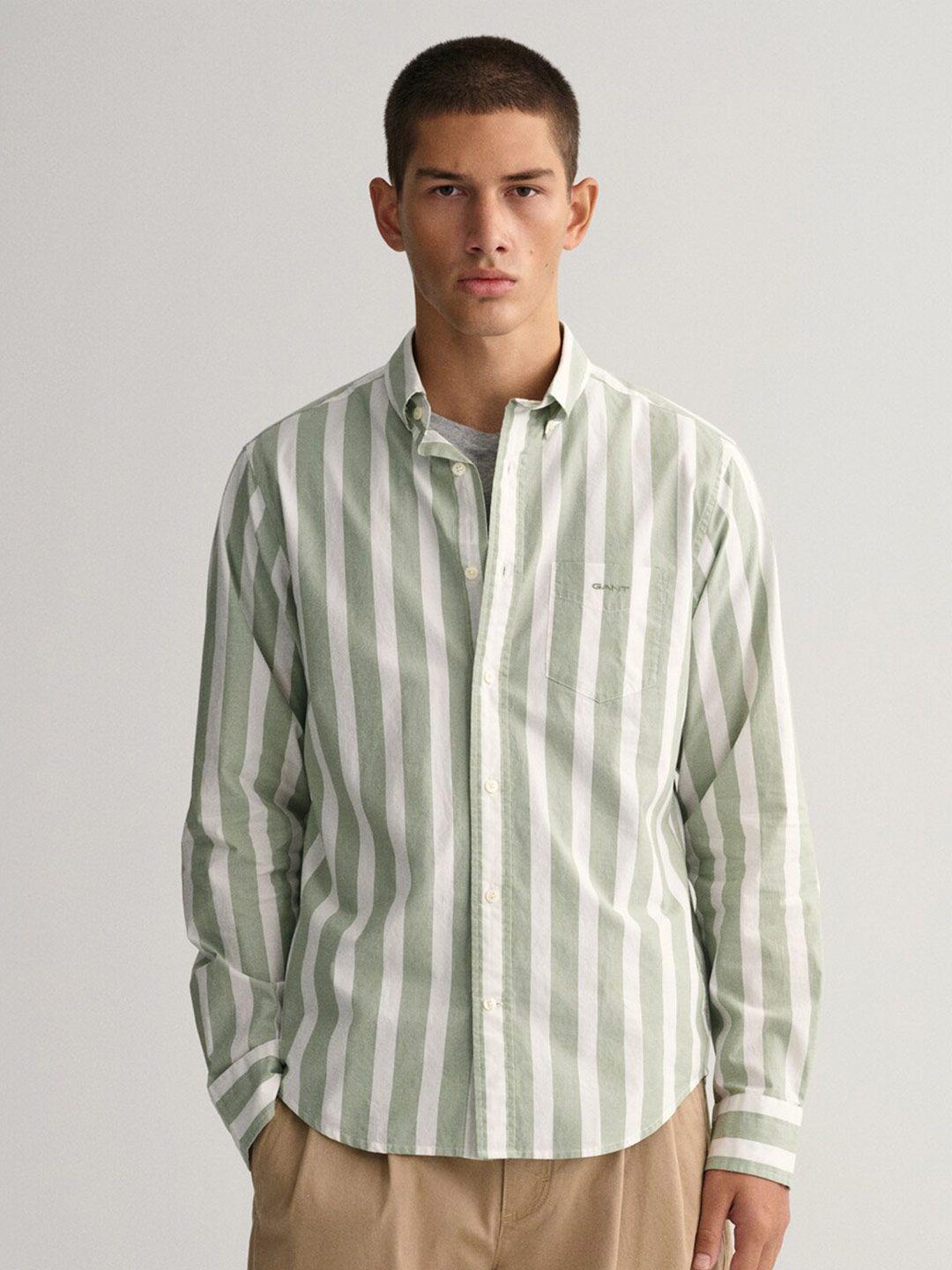 gant modern untucked wide striped button down collar cotton casual shirt