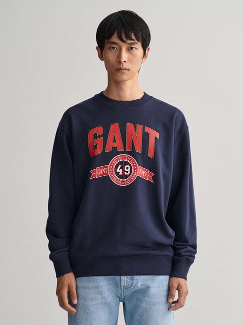 gant navy comfort fit round neck printed sweatshirt