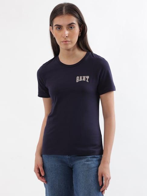 gant navy cotton logo print t-shirt
