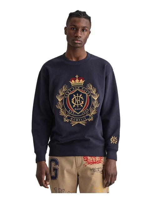 gant navy cotton regular fit embroidered sweatshirt