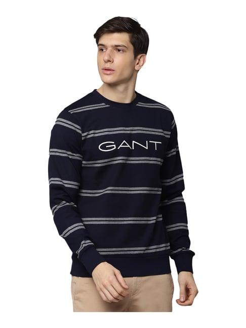 gant navy cotton regular fit striped sweatshirt