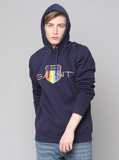 gant navy full sleeves hooded sweatshirt