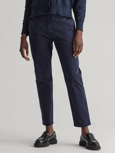 gant navy slim fit flat front trousers