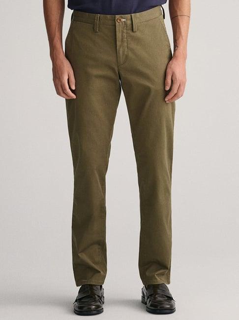 gant olive cotton slim fit trousers