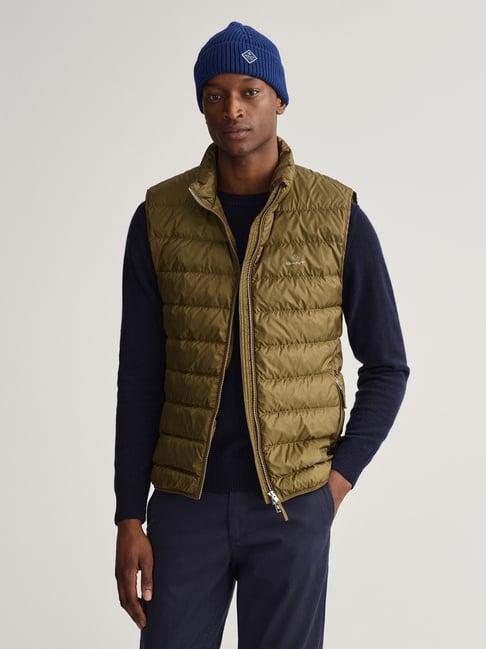 gant olive sleeveless mock collar jacket