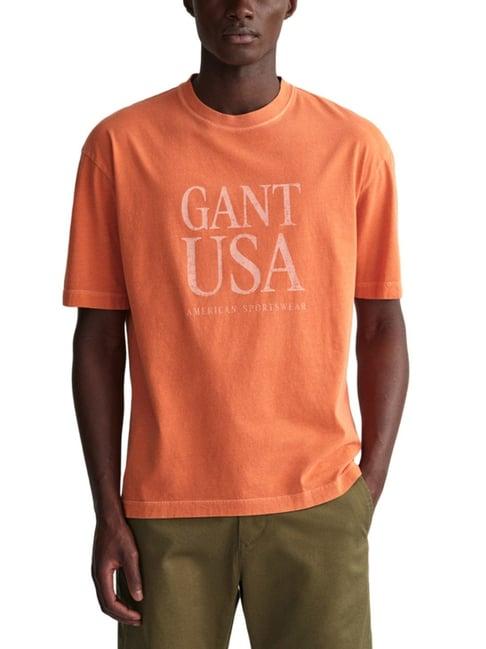 gant orange cotton regular fit logo printed t-shirt