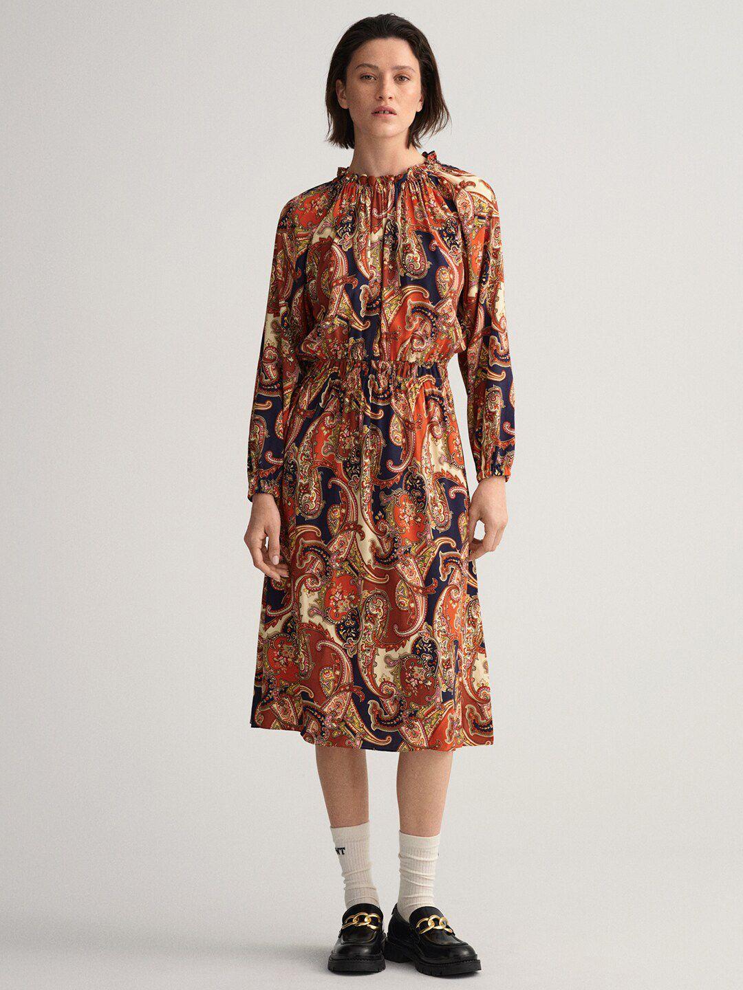 gant orange floral midi dress