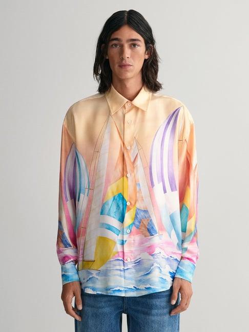 gant orange oversized printed shirt