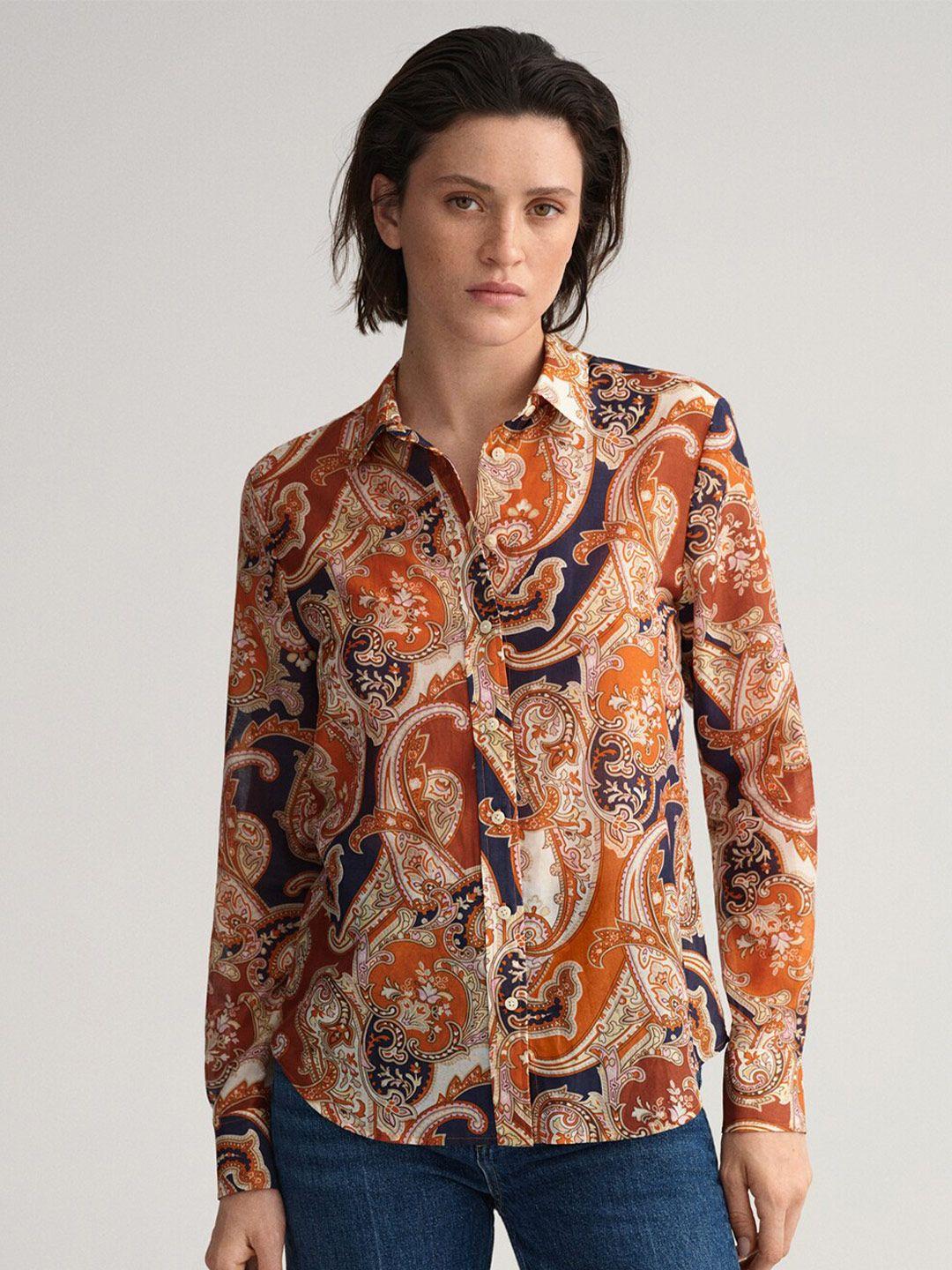 gant orange print shirt style top