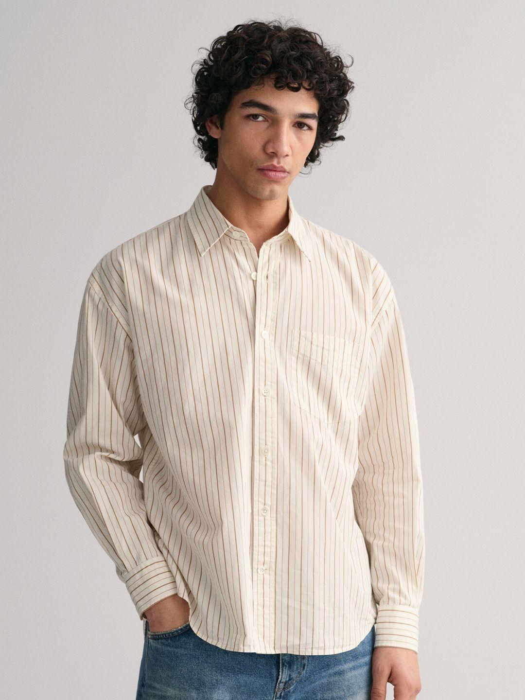 gant oversized striped spread collar long sleeves casual pure cotton shirt