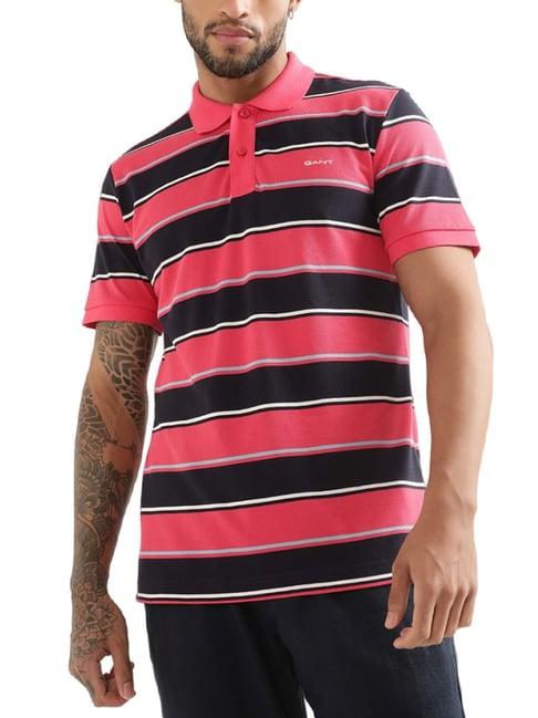 gant pink cotton regular fit striped polo t-shirt