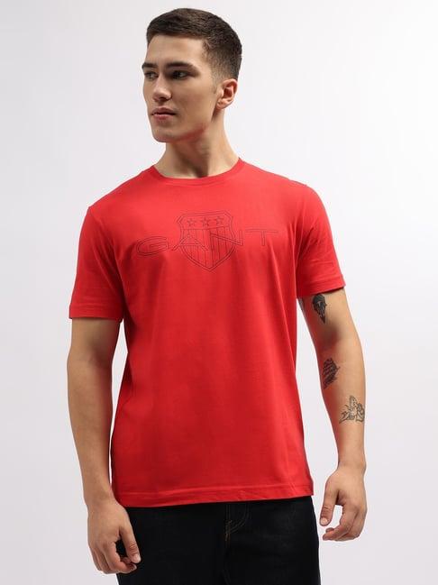 gant red cotton regular fit logo printed t-shirt