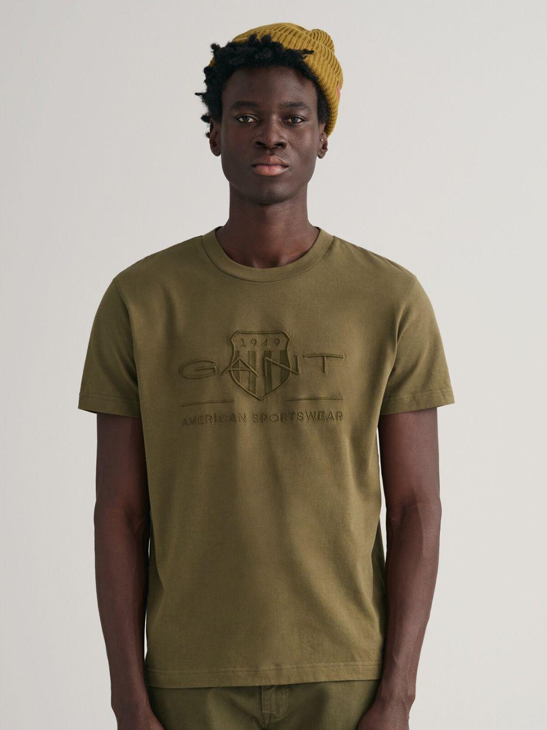 gant round neck typography embroiderd cotton t-shirt
