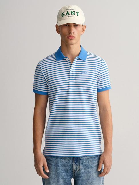 gant royal blue regular fit striped cotton polo t-shirt