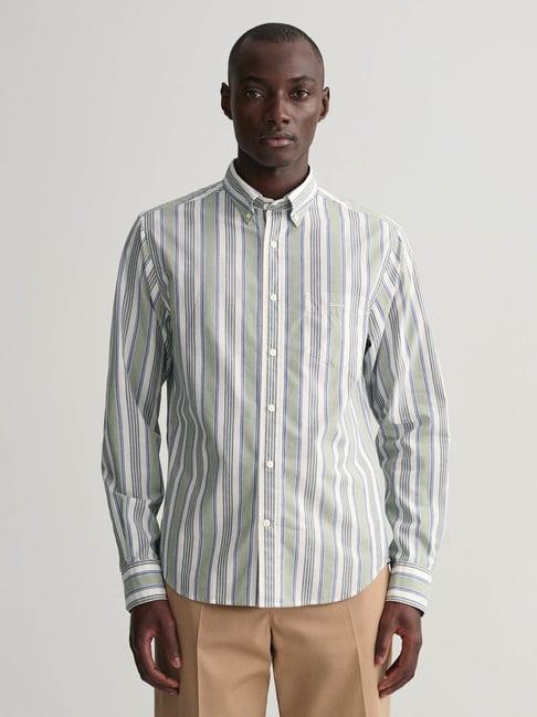 gant sage green cotton regular fit striped shirt