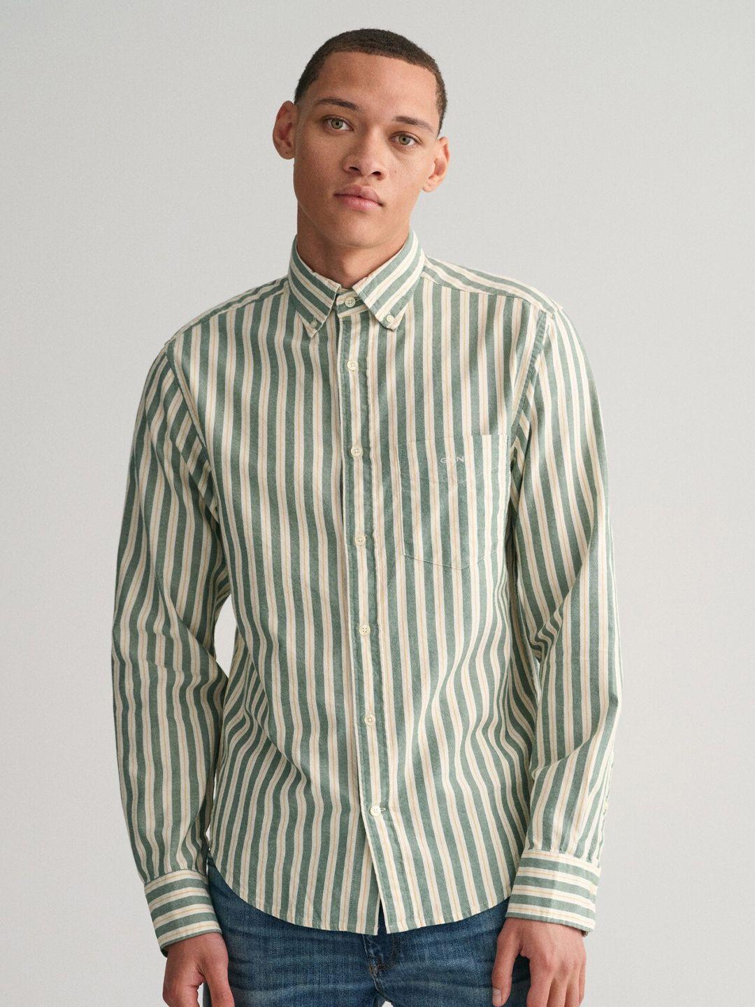 gant striped button-down collar pure cotton casual shirt