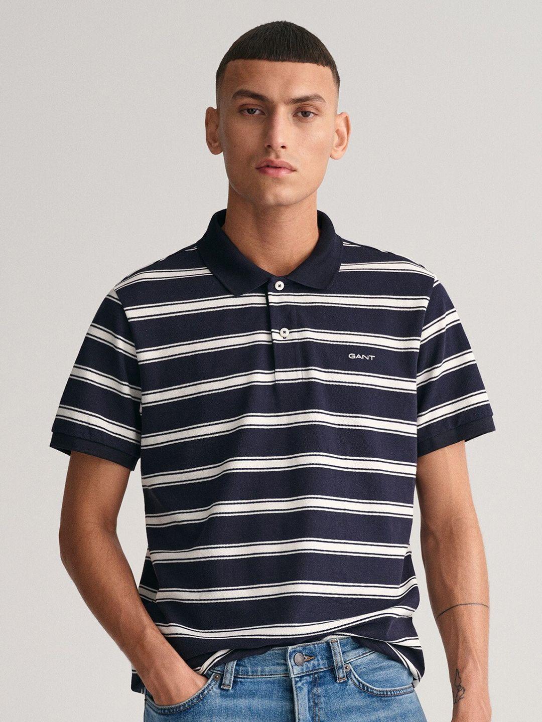 gant striped polo collar knitted t-shirt