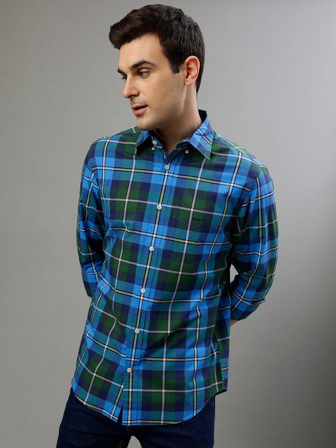 gant tartan checked button-down collar pure cotton casual shirt