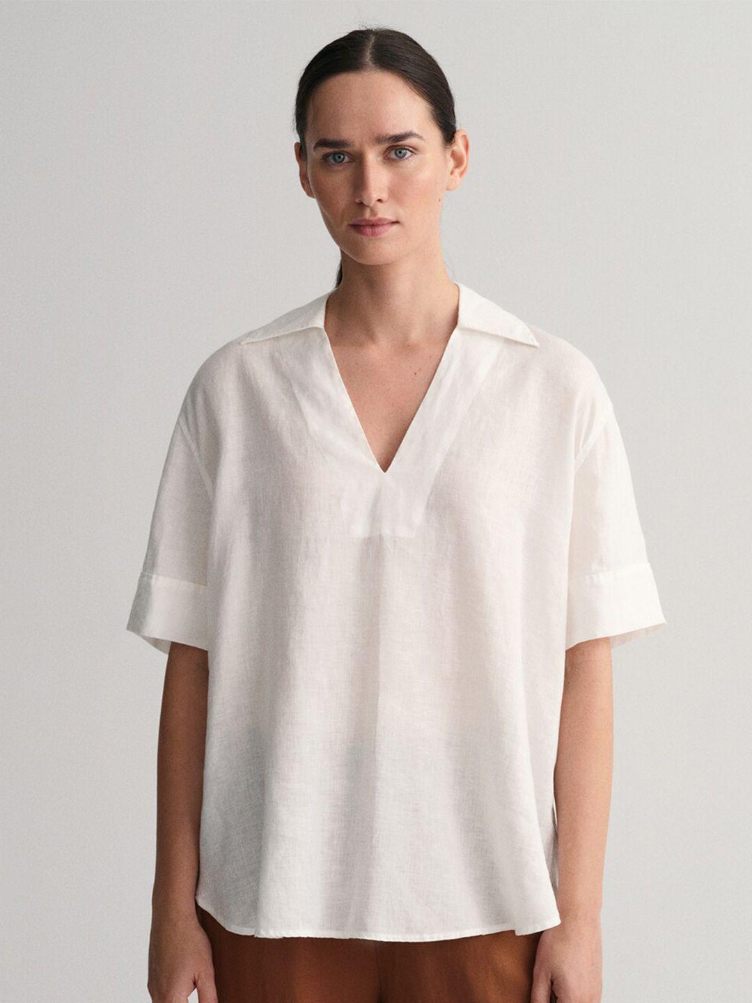 gant v-neck drop-shoulder sleeves linen top