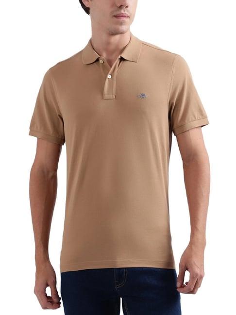 gant warm khaki cotton regular fit polo t-shirt