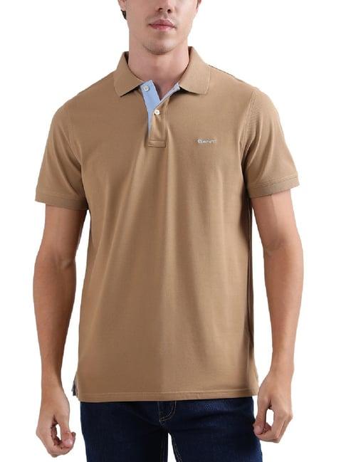 gant warm khaki cotton regular fit polo t-shirt