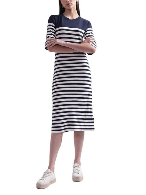 gant white & navy striped shift dress