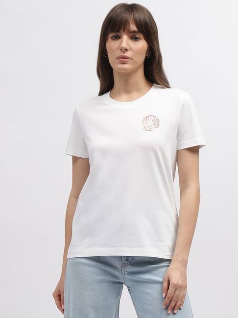 gant white cotton embellished t-shirt