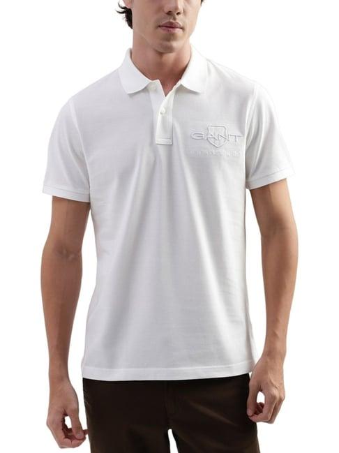 gant white cotton regular fit logo printed polo t-shirt