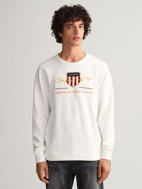 gant white regular fit embroidered sweatshirt