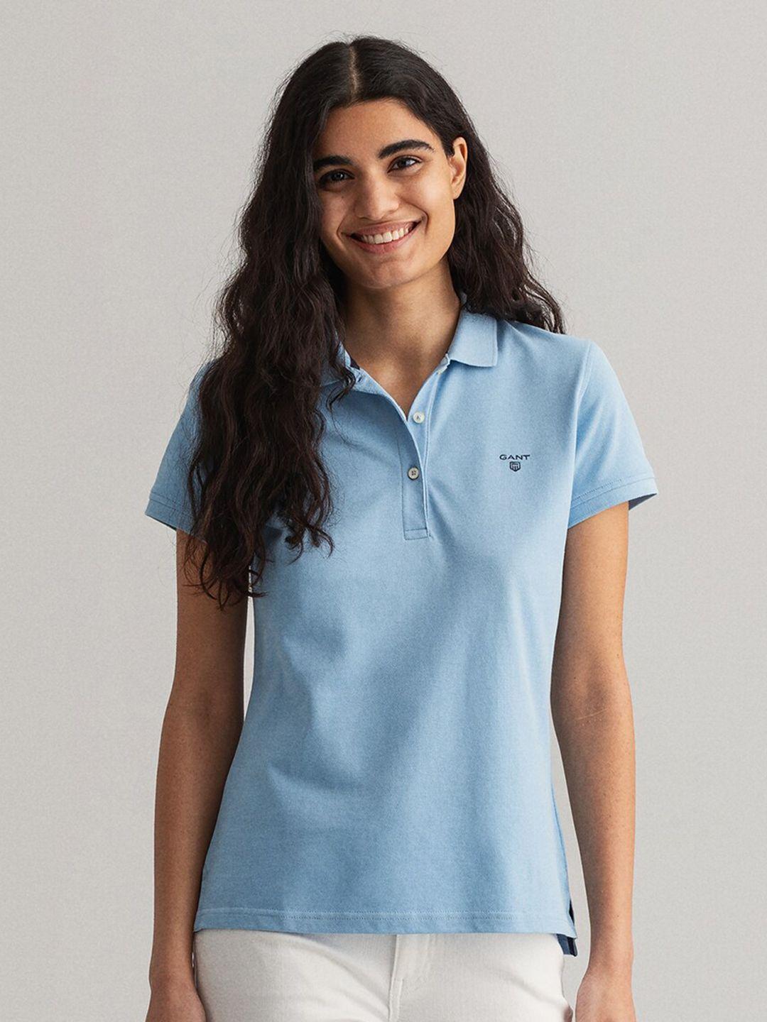 gant women blue polo collar pure cotton t-shirt