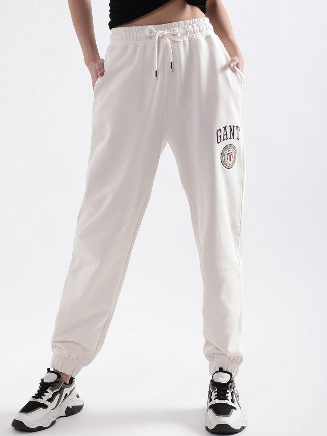gant women brand logo printed relaxed-fit cotton joggers