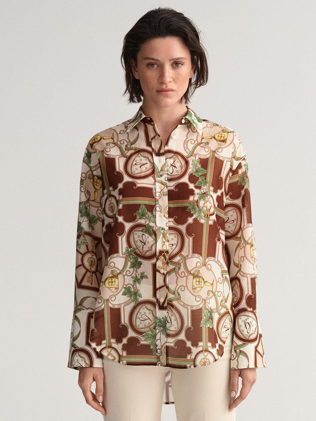 gant women cream-coloured relaxed floral printed casual shirt