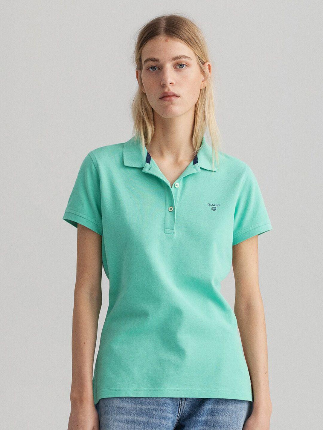 gant women green polo collar t-shirt