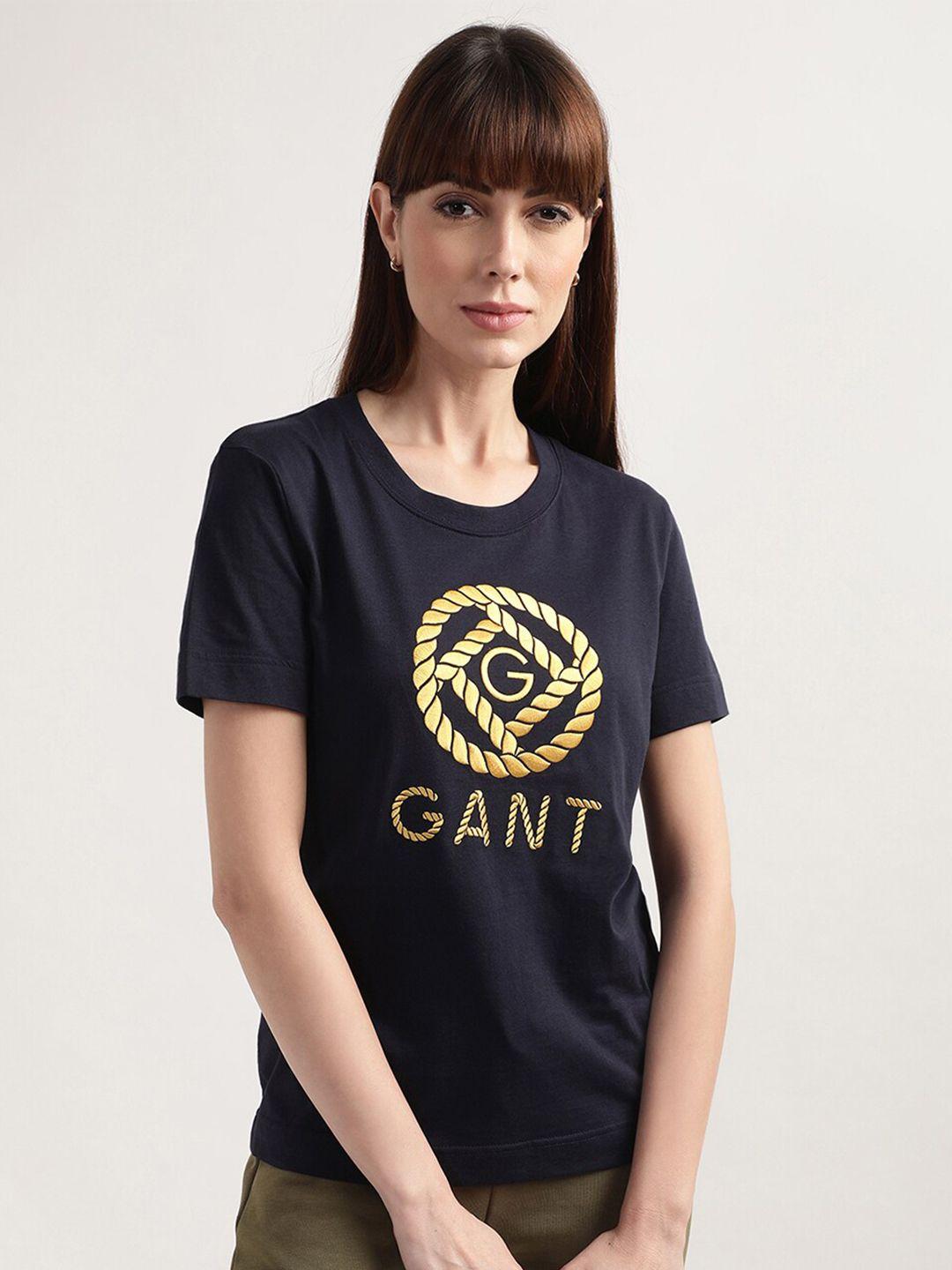 gant women navy blue typography printed t-shirt