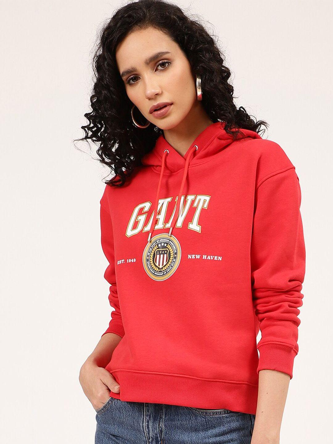 gant women red printed hooded sweatshirt