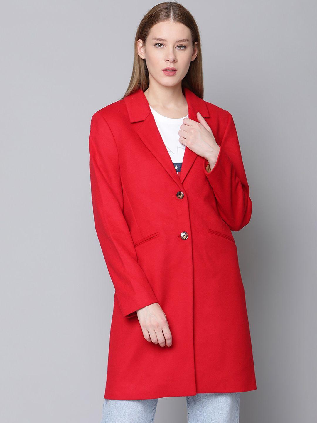 gant women red solid knee-length overcoat
