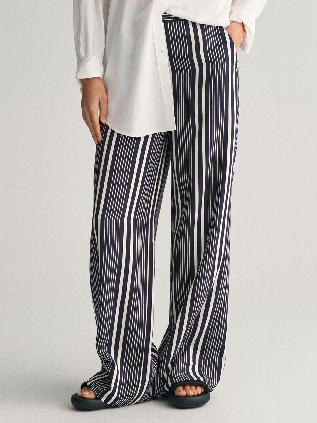 gant women striped regular fit parallel trousers