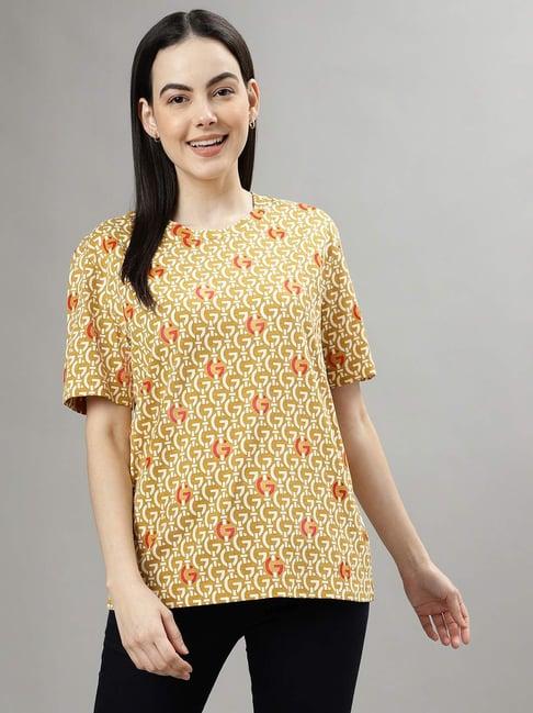gant yellow cotton printed t-shirt