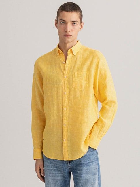 gant yellow regular fit linen shirt