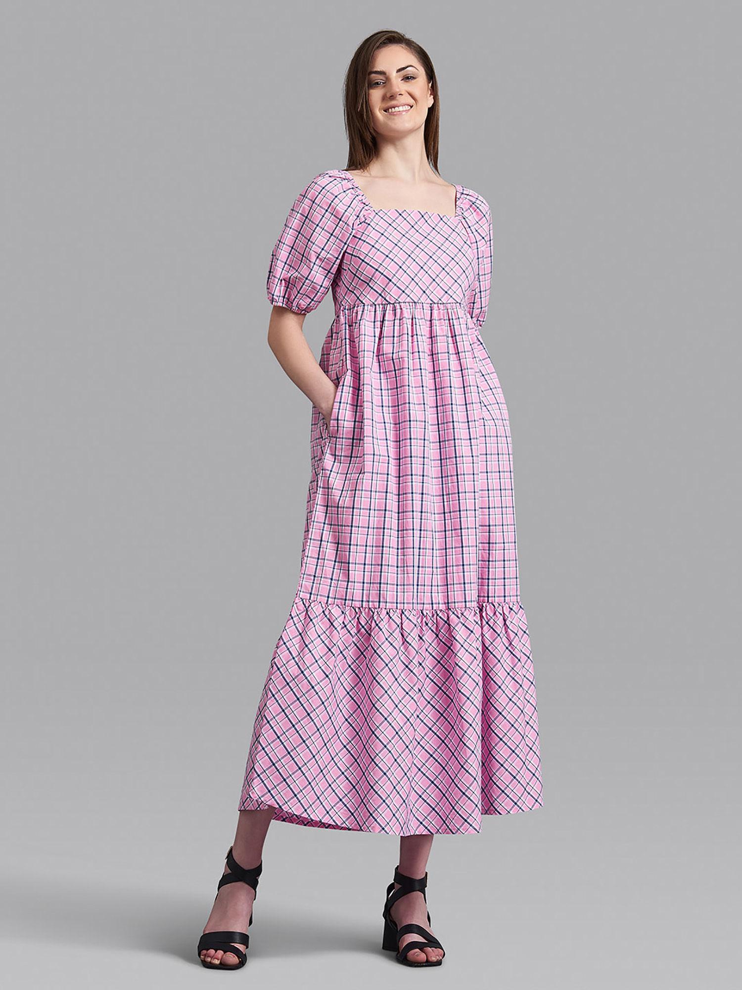 garden picnic plaid midi dress