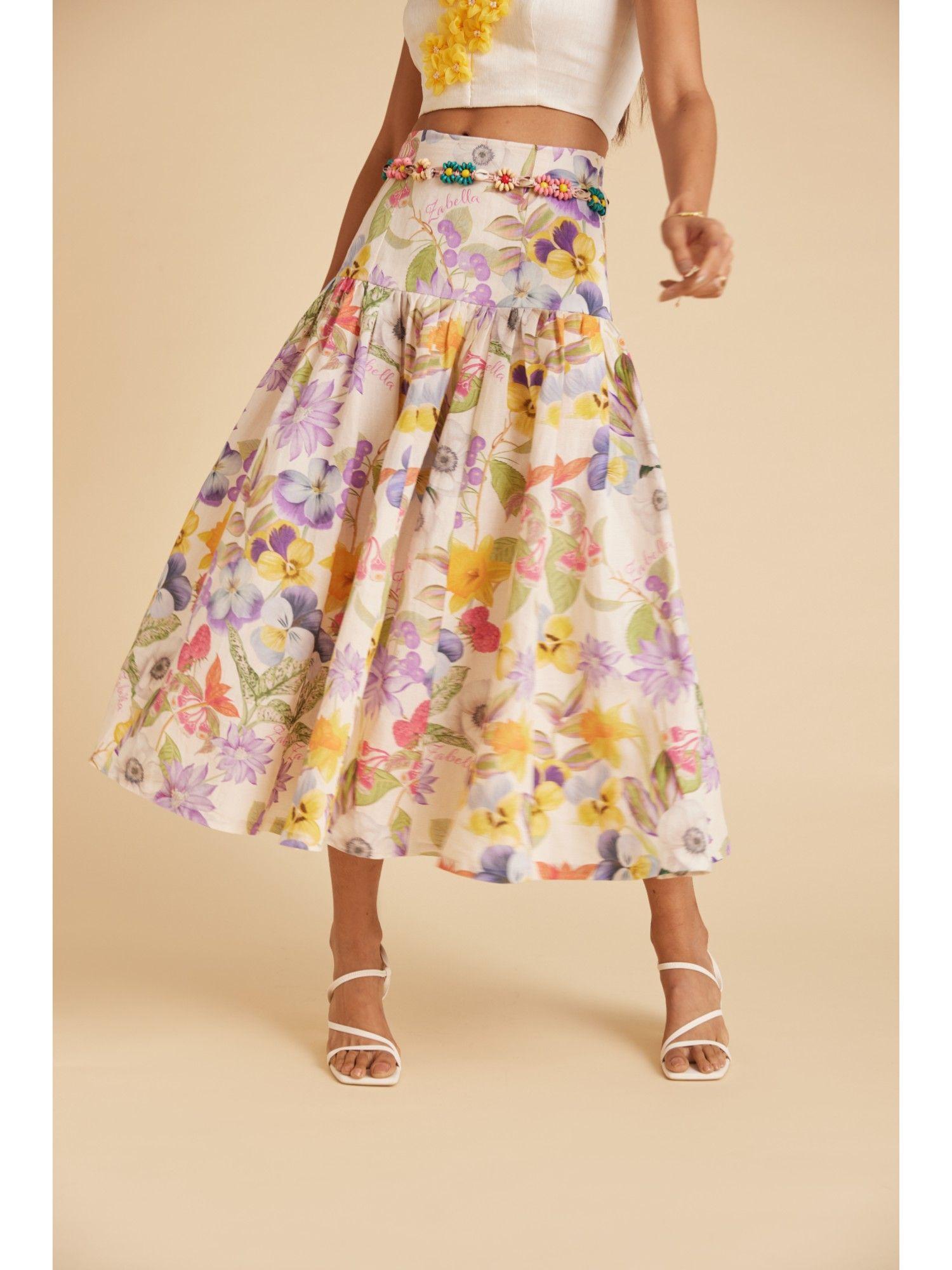 garden print linen midi skirt (set of 2)